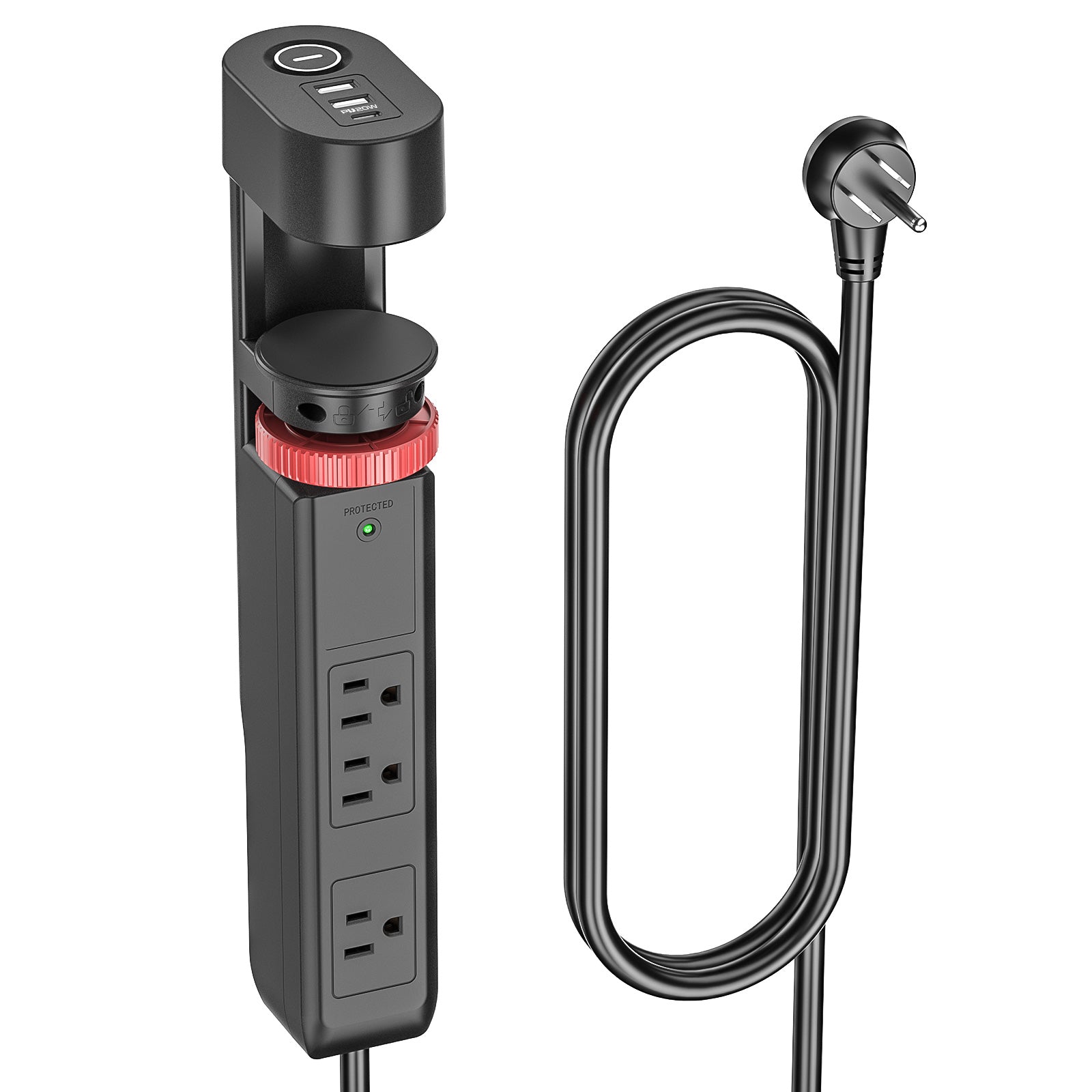 CRST Desk Clamp Power Strip | 3 Outlets + 3 USB (20W USB-C PD), 1020J Surge Protector, No-Drill Mount, 45° Flat Plug, 6ft Cord