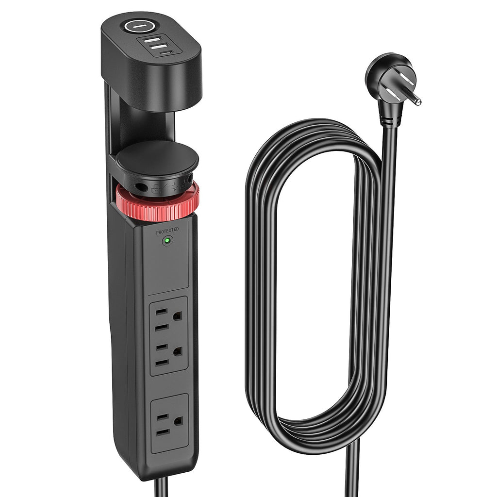 CRST Desk Clamp Power Strip | 3 Outlets + 3 USB (20W USB-C PD), 1020J Surge Protector, No-Drill Mount, 45° Flat Plug, 6ft Cord
