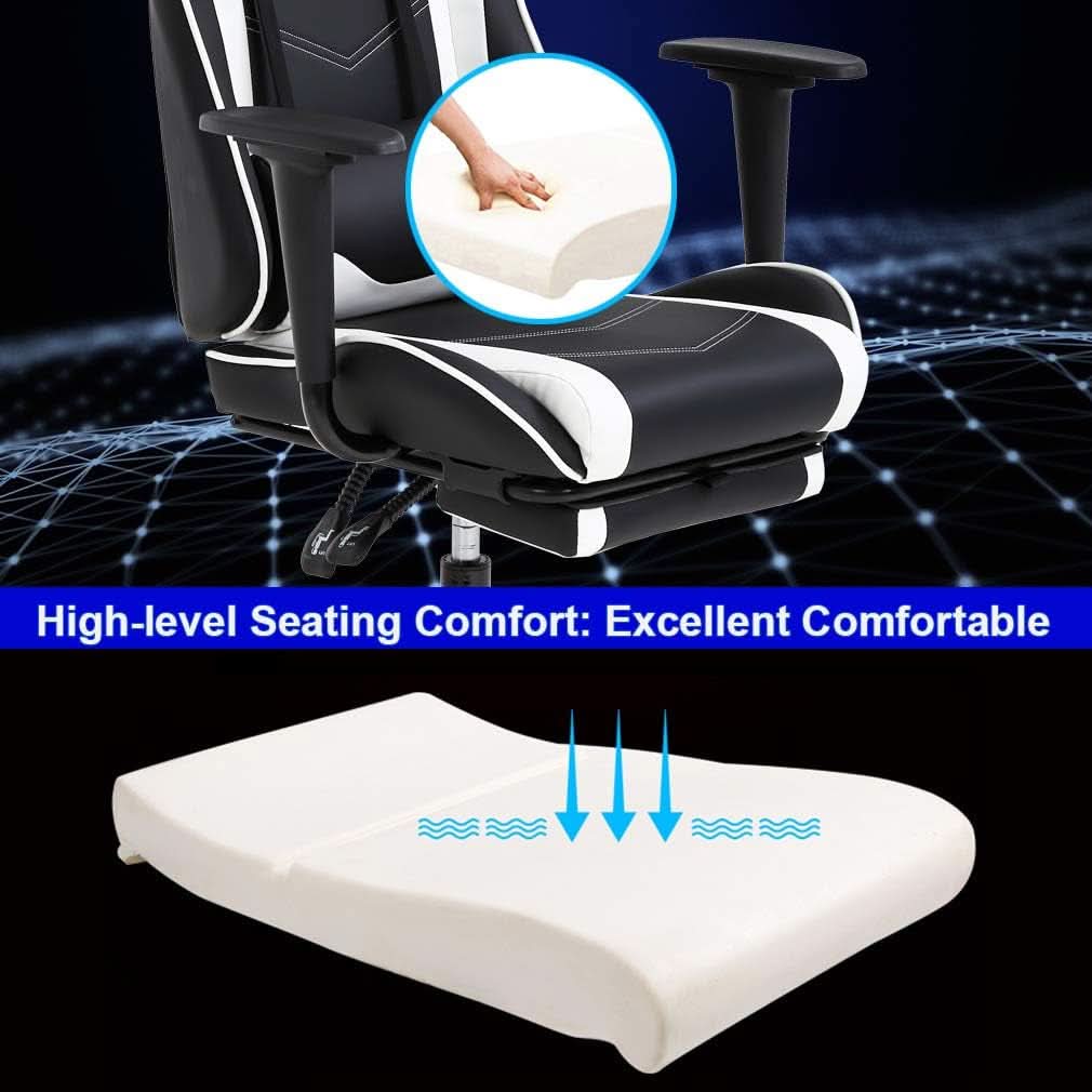 Ergonomic Gaming Chair With Lumbar Support Footrest White