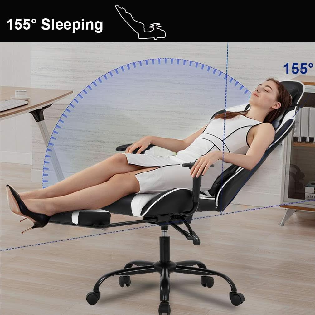 Ergonomic Gaming Chair With Lumbar Support Footrest White